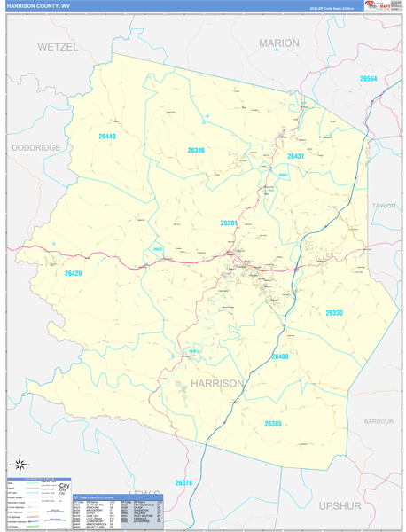 Harrison County, WV Zip Code Map