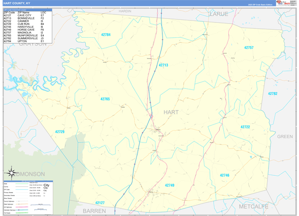 Hart County, KY Zip Code Map