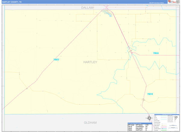 Hartley County, TX Wall Map Basic Style