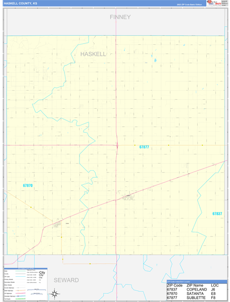 Haskell County, KS Wall Map Basic Style