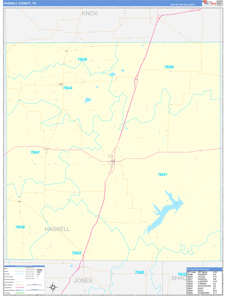 Haskell County, TX Wall Map Basic Style