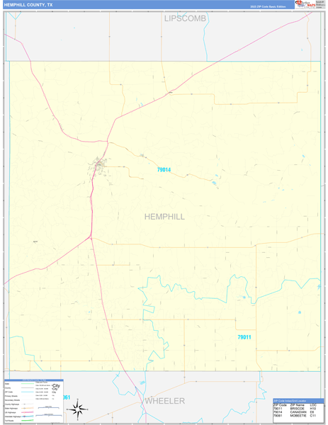 Hemphill County Wall Map Basic Style