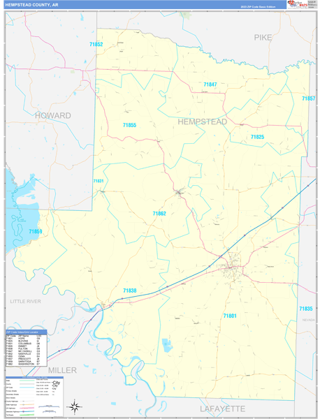 Hempstead County, AR Zip Code Wall Map