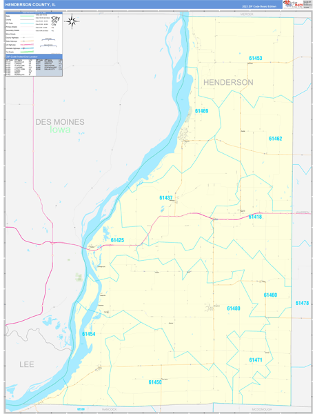 Henderson County, IL Zip Code Wall Map