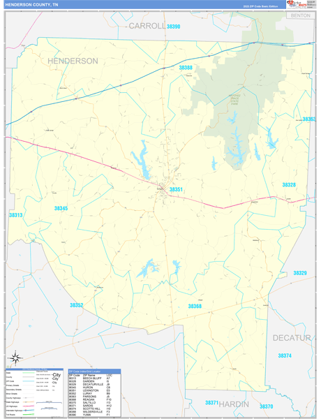 Henderson County, TN Wall Map Basic Style
