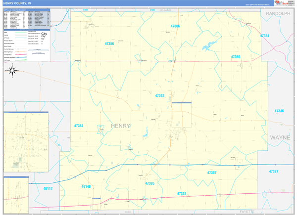 Henry County, IN Wall Map Basic Style