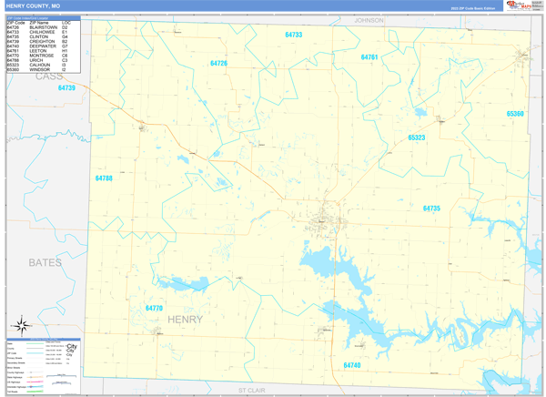 Henry County, MO Zip Code Wall Map