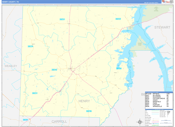 Henry County, TN Zip Code Wall Map