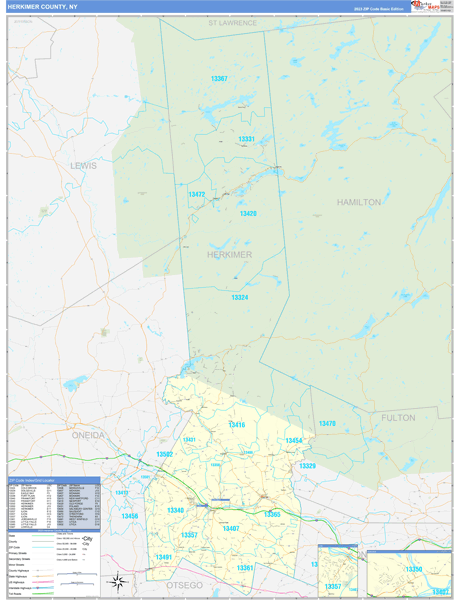 Herkimer County Wall Map Basic Style