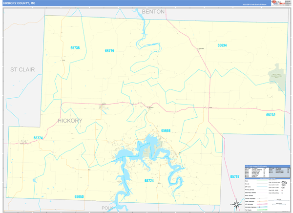 Hickory County, MO Zip Code Wall Map