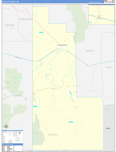 Hidalgo County, NM Zip Code Wall Map Basic Style by MarketMAPS - MapSales