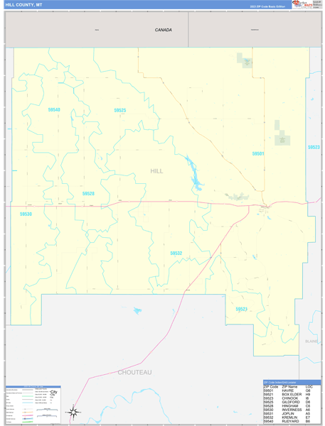 Hill County, MT Zip Code Wall Map