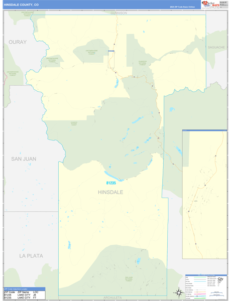 Hinsdale County, CO Wall Map Basic Style