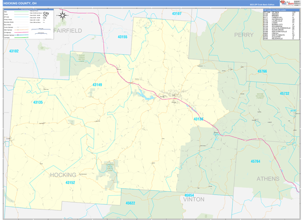 Hocking County, OH Wall Map Basic Style