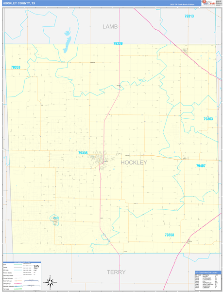 Hockley County Wall Map Basic Style