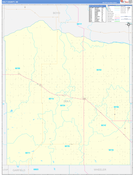 Holt County, NE Wall Map Basic Style