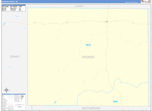 Hooker County, NE Zip Code Wall Map