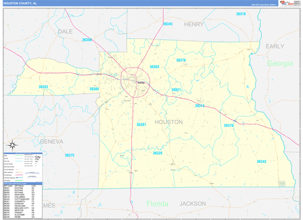 Houston County, AL Carrier Route Wall Map