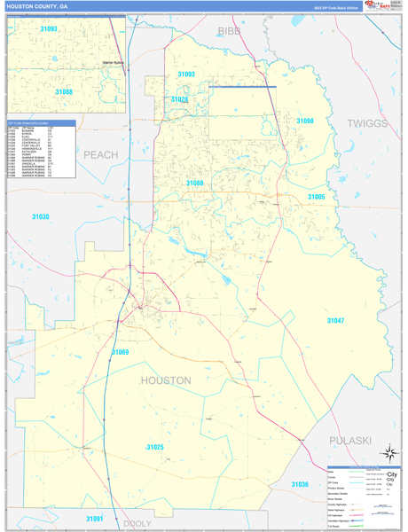 Houston County, GA Wall Map Basic Style