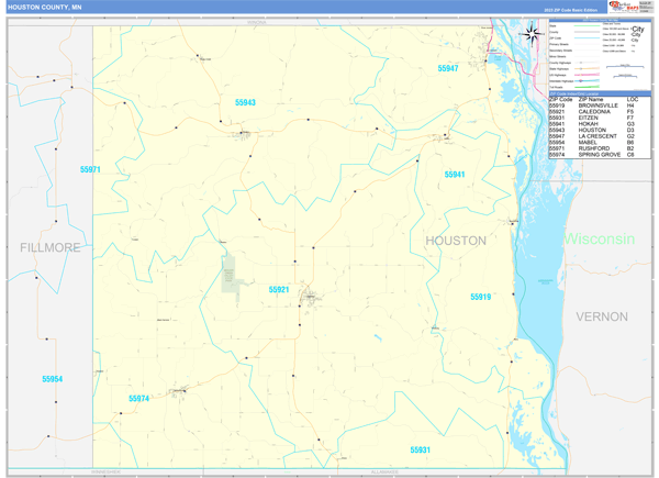 Houston County, MN Zip Code Map
