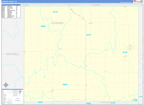 Howard County, IA Wall Map Basic Style