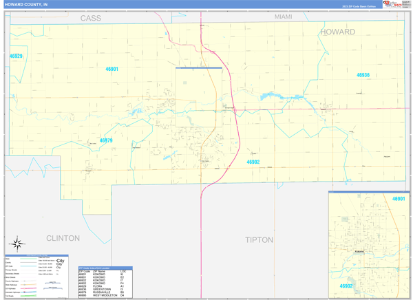 Howard County, IN Zip Code Wall Map
