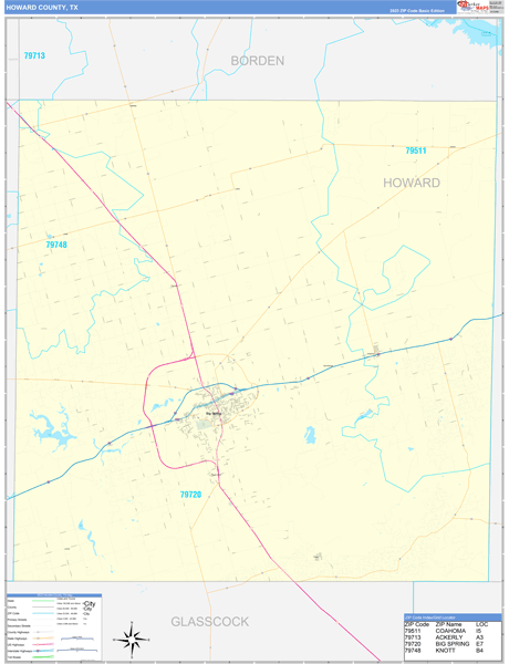 Howard County, TX Zip Code Wall Map