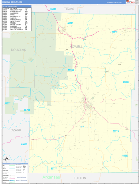 Howell County, MO Zip Code Map