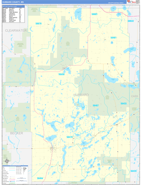 Hubbard County, MN Wall Map Basic Style
