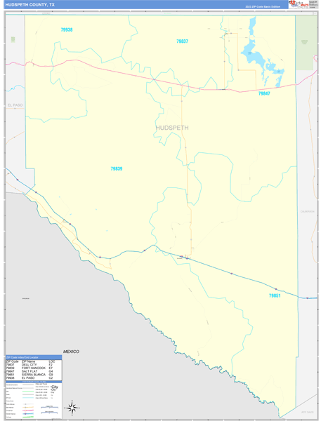 Hudspeth County, TX Zip Code Wall Map