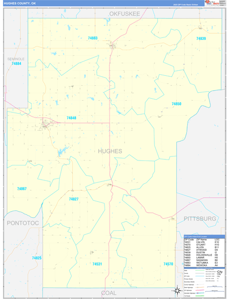 Hughes County, OK Zip Code Map