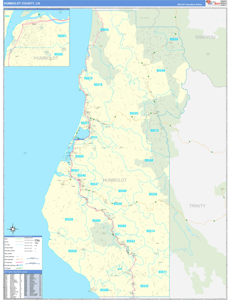 Humboldt County Wall Map Basic Style