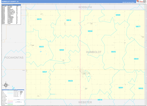 Humboldt County, IA Zip Code Wall Map