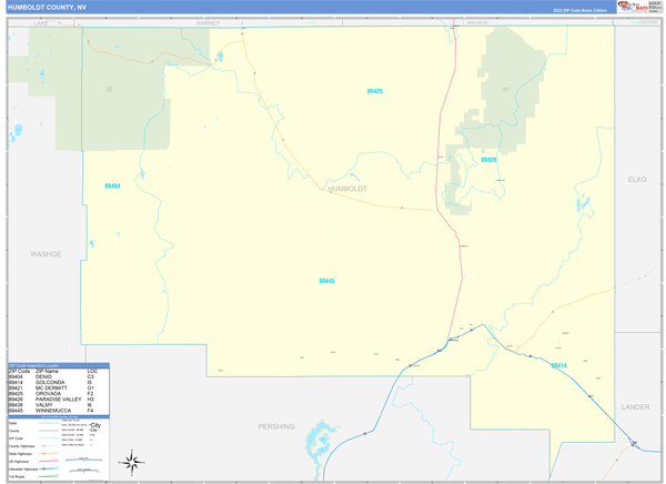 Humboldt County, NV Zip Code Wall Map
