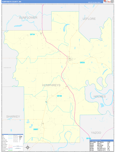 Humphreys County, MS Zip Code Map