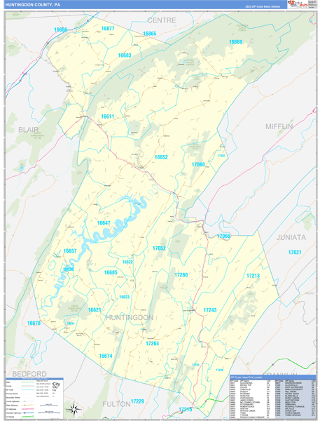 Huntingdon County, PA Zip Code Wall Map