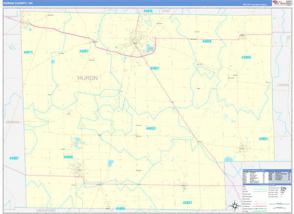 Huron County, OH Zip Code Wall Map