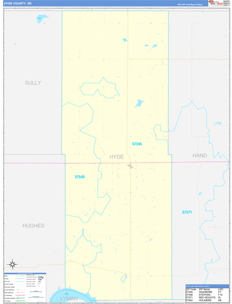 Hyde County, SD Zip Code Wall Map