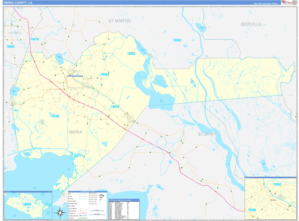 Iberia County LA Zip Code Wall Map Basic Style By MarketMAPS MapSales