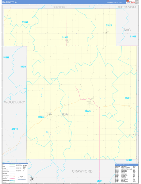 Ida County Wall Map Basic Style