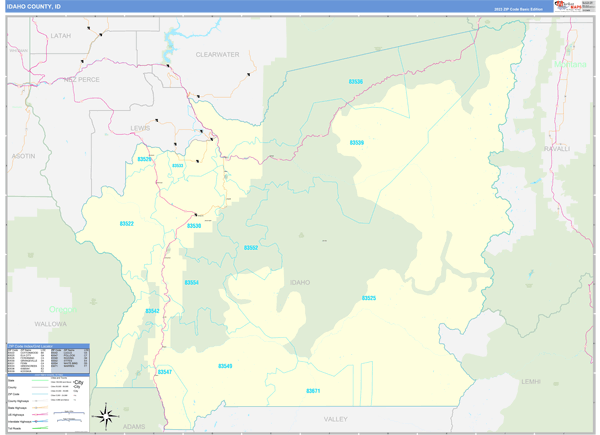 Idaho County Wall Map Basic Style