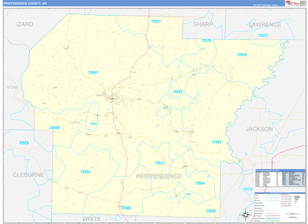 Independence County, AR Zip Code Wall Map