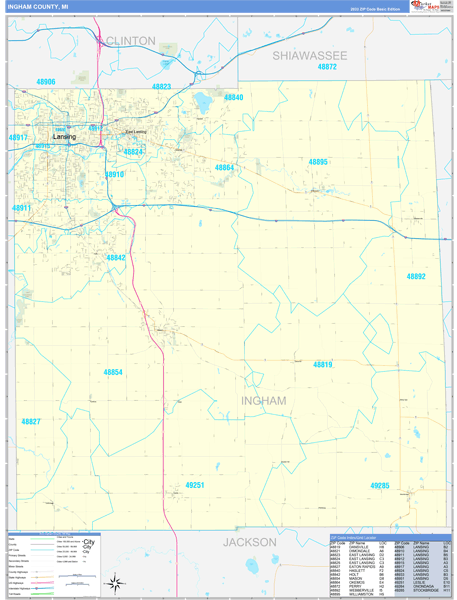 Ingham County, MI Zip Code Wall Map