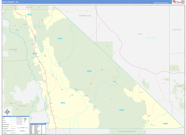 Inyo County, CA Zip Code Wall Map