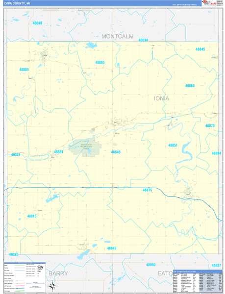Ionia County, MI Zip Code Wall Map
