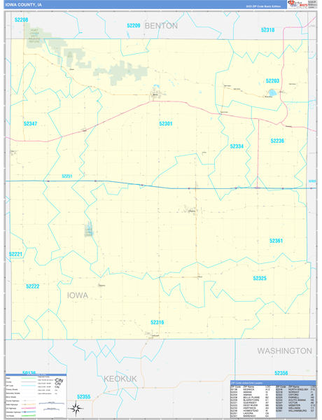 Iowa County, IA Carrier Route Wall Map