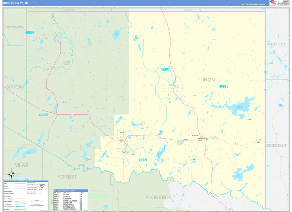 Iron County, MI Zip Code Map