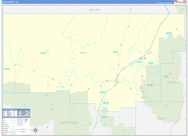 Iron County, UT Zip Code Wall Map