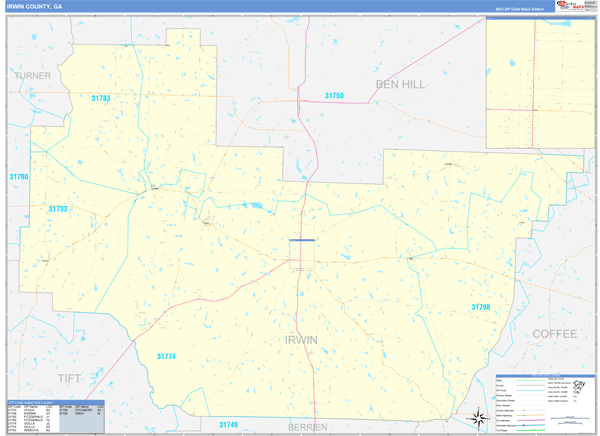 Irwin County, GA Zip Code Wall Map