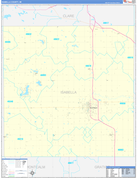 Isabella County, MI Zip Code Wall Map
